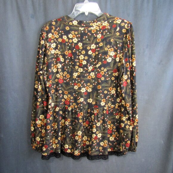 Farm Rio Anthropologie Sayen Floral Peasant Top Women S Black Gold V Neck Tassel - Picture 5 of 11